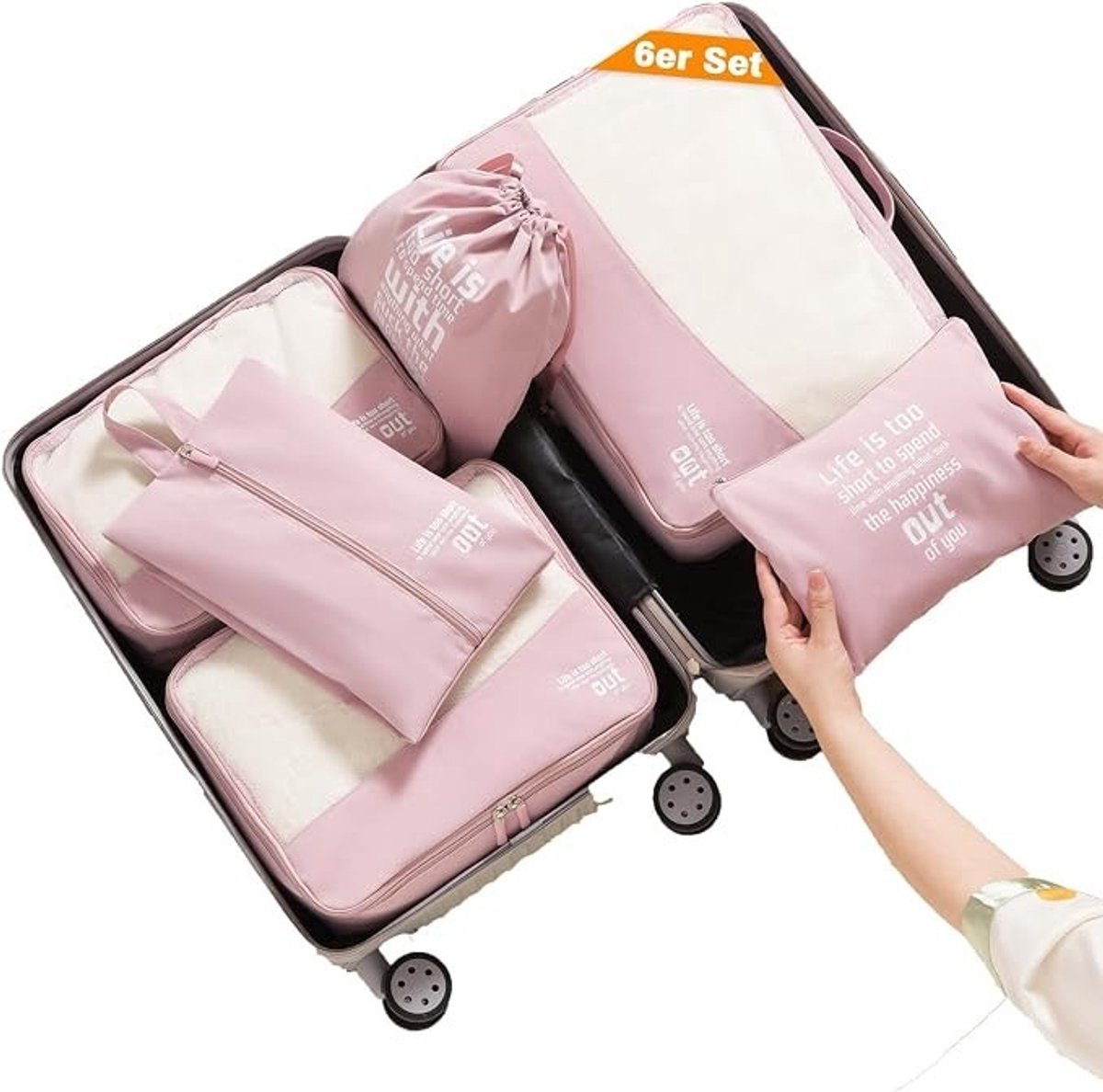 PolkaHome Packing Cubes 6-delig - Koffer Organizer met Ritsen en Mesh - Roze