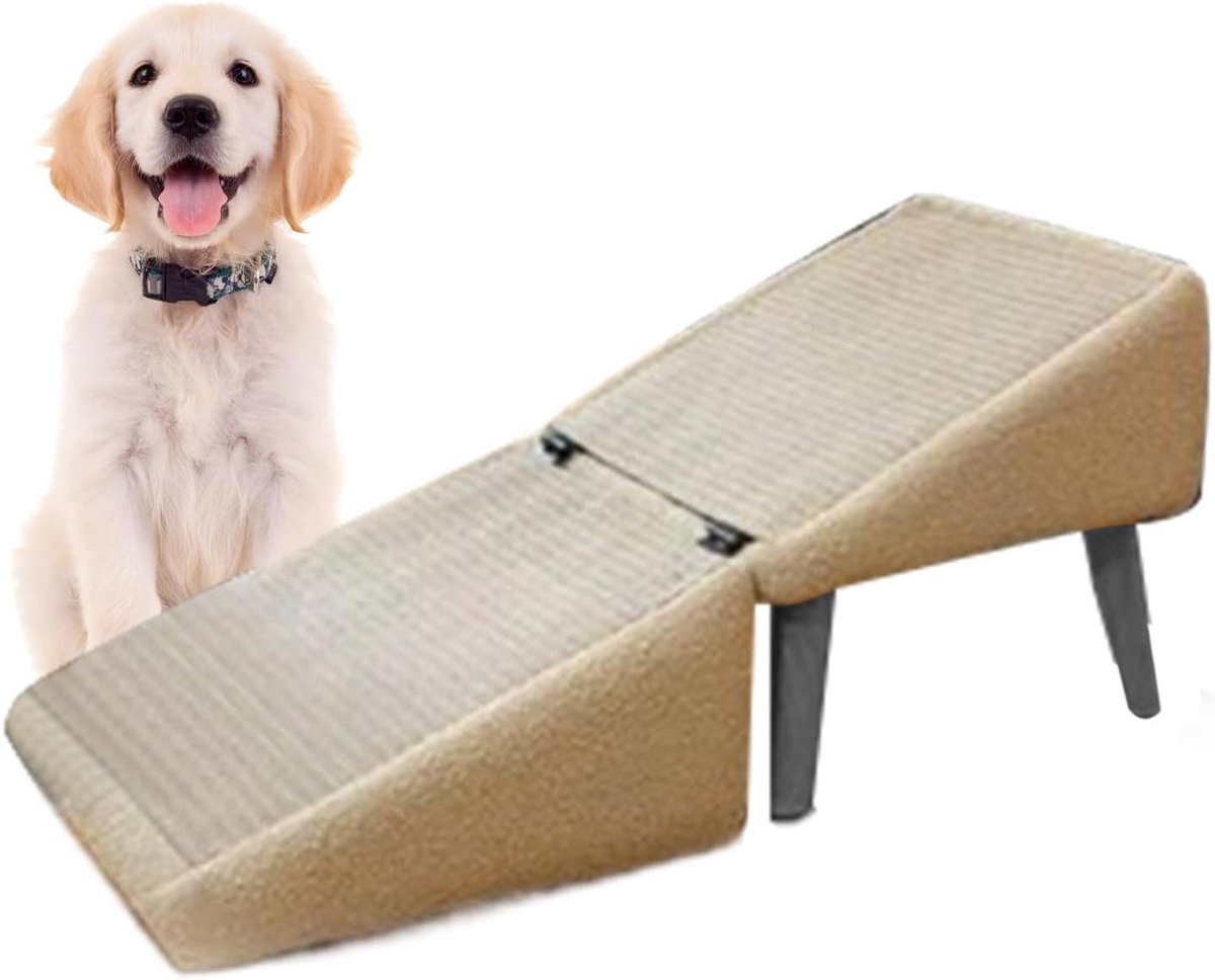 Hondentrap Opvouwbaar - Dierenladder Draagbaar - Huisdier Mobiliteit - Antislip Tractie - 30 x 30 x 35 cm - Kaki