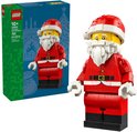 LEGO Santa Minifiguur, schaal 1:1, met rode kerstmuts, baard, rood pak met riem en zwarte schoenen.