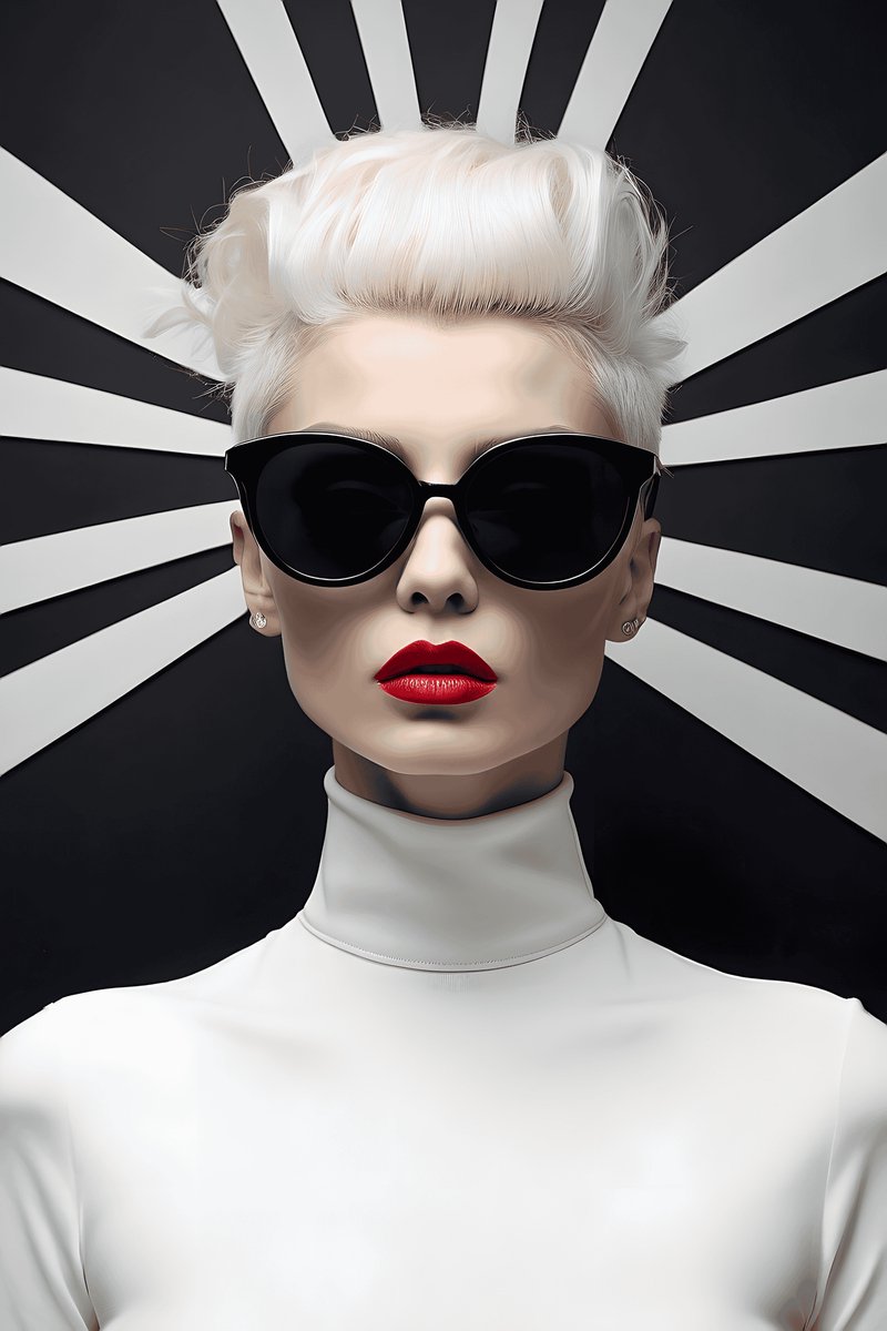 Wit Bovenkant Poster - Zwart Stralen - Portret - Artistiek - Gedetailleerd - posters - formaat 70x100cm - Wanddecoratie - L2523MT