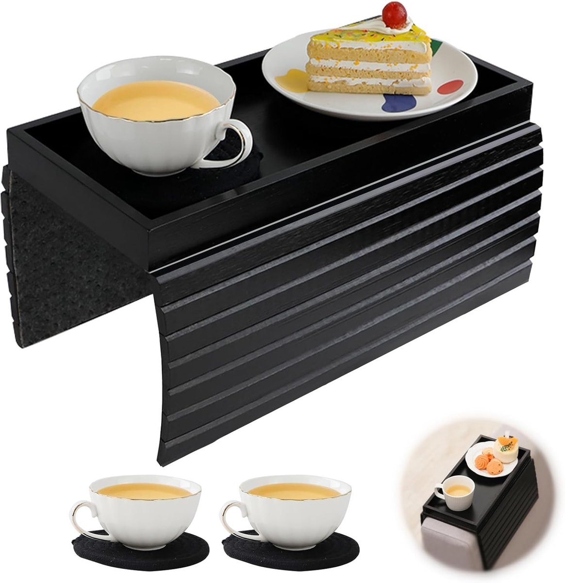 Zwarte Sofa Hoes met Armleuning, Vouwbare en Antislip Tray, Ideaal voor Koffie en Remote Control