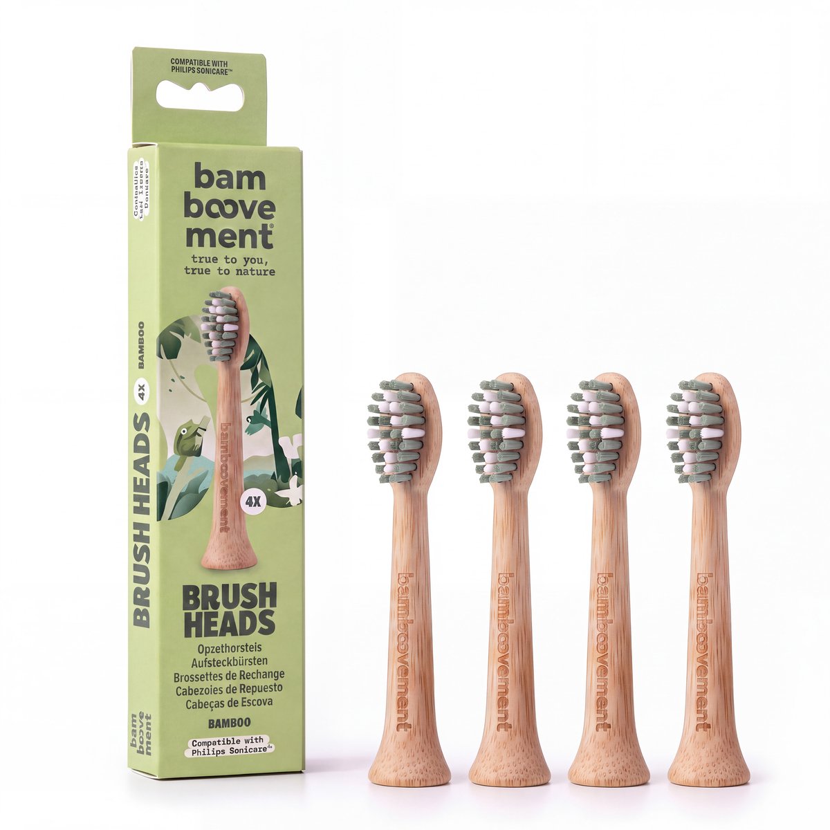 Bamboovement Bamboe Opzetborstels Geschikt voor Philips Sonicare® | 4 Stuks | 88% Minder Plastic - Plantaardig & FSC-Bamboe