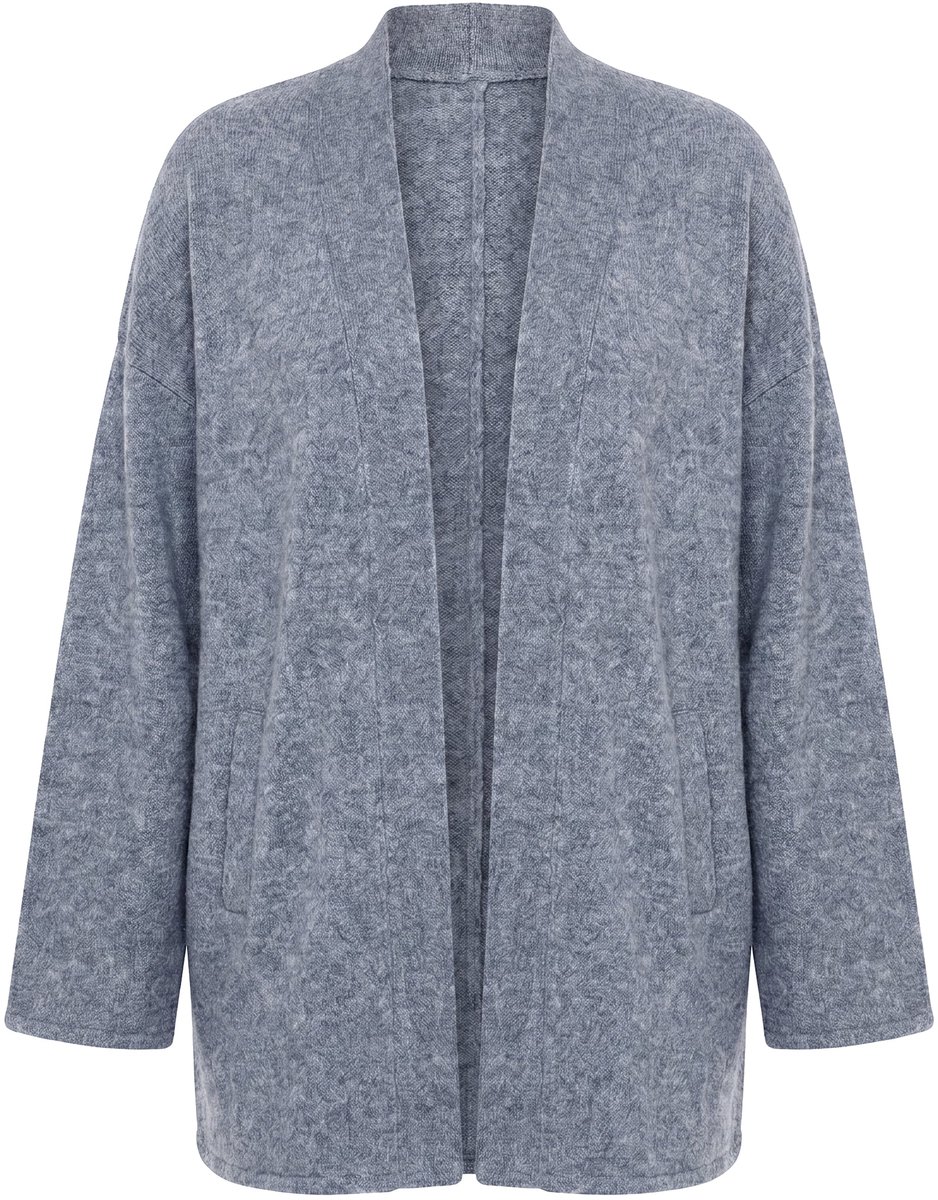 Ulla Popken - Dames - Kimono vest sjaalkraag zonder sluiting lange mouwen - Middengrijs melange - Maat 42+