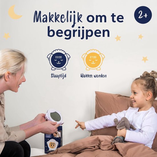 Slaaptrainer met Nachtlampje - Educatieve Wekker - Kinderen Leren Slapen - Verstelbare Helderheid - Klein Compact Formaat - Wit — afbeelding 5