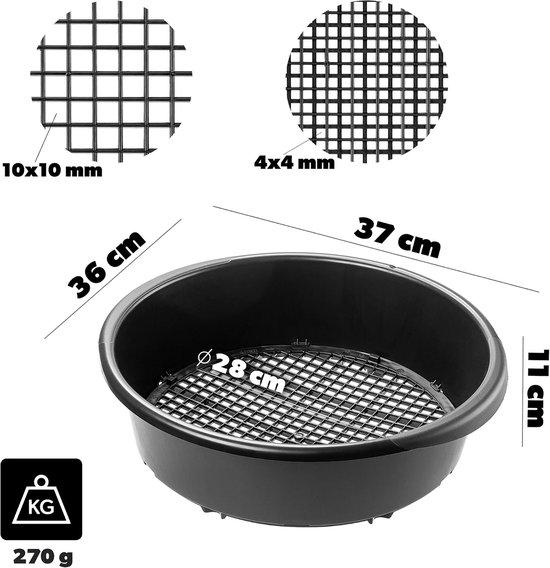 Tuinzeef - Zeefbak Compost - Bodem Filteren - Verstelbare Maaswijdte - 37 x 36 x 11 cm - Zwart — afbeelding 5