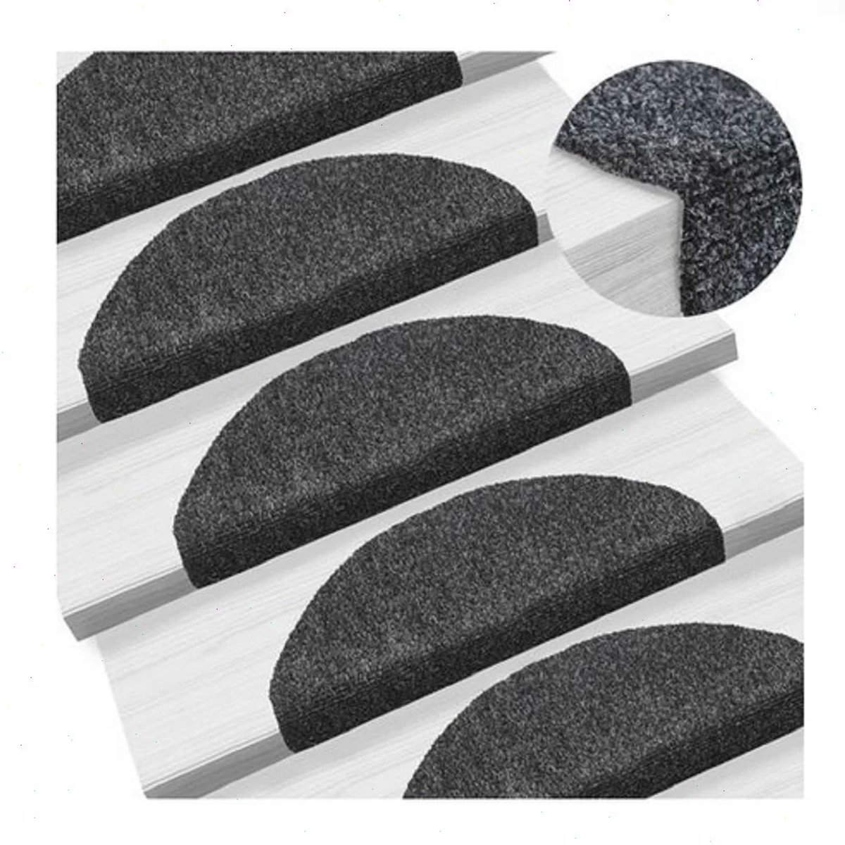 M-Goods Trapmatten Zelfklevend Halve Maan - Zwarte Trapmat - Stevige Polyester Tredevloerbedekking - Set Antislip Trapmatten