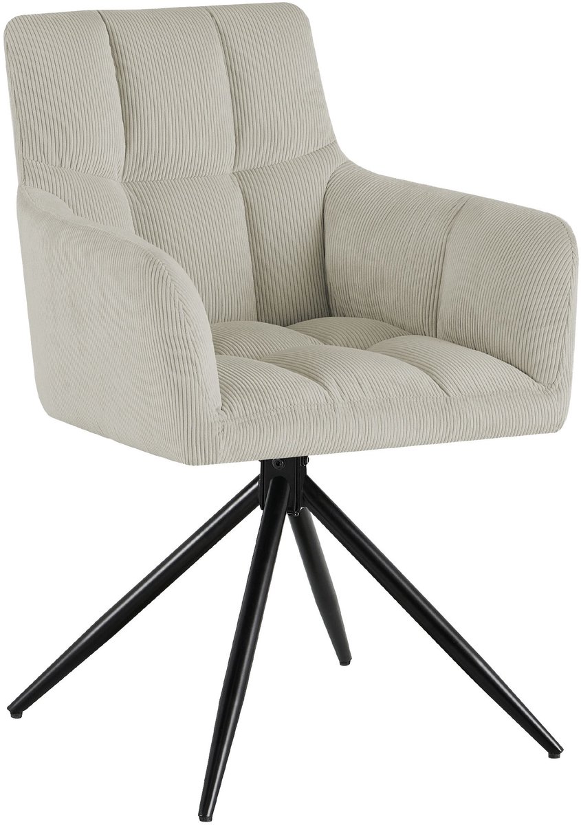 CLP Jonah Eetkamerstoel Jonah - 180° Draaibaar - Armleuningen - Cord - Ribstof/creme