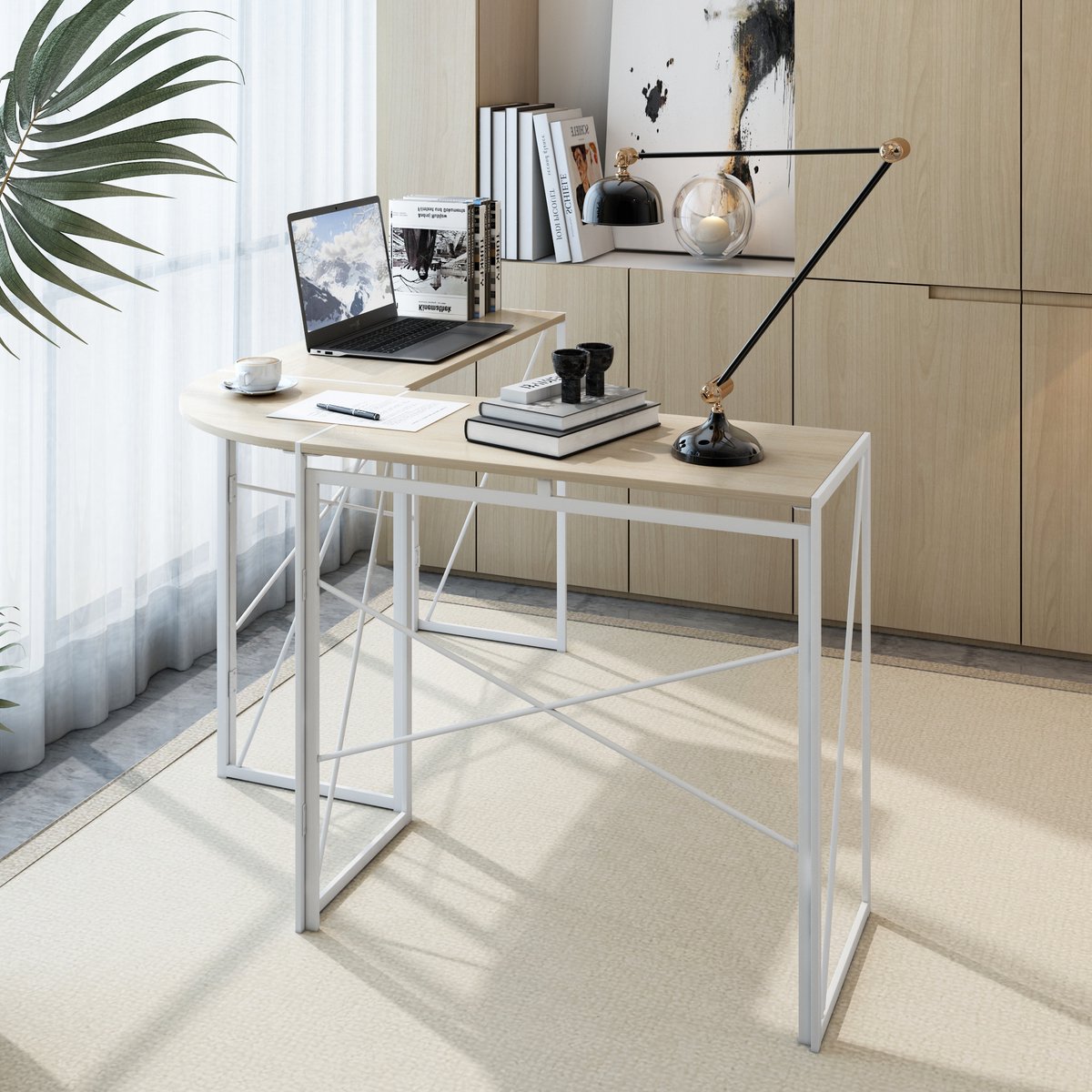 MODFU - L-Vorm Bureau - Hoekbureau - Wit Eiken - Metaal En MDF