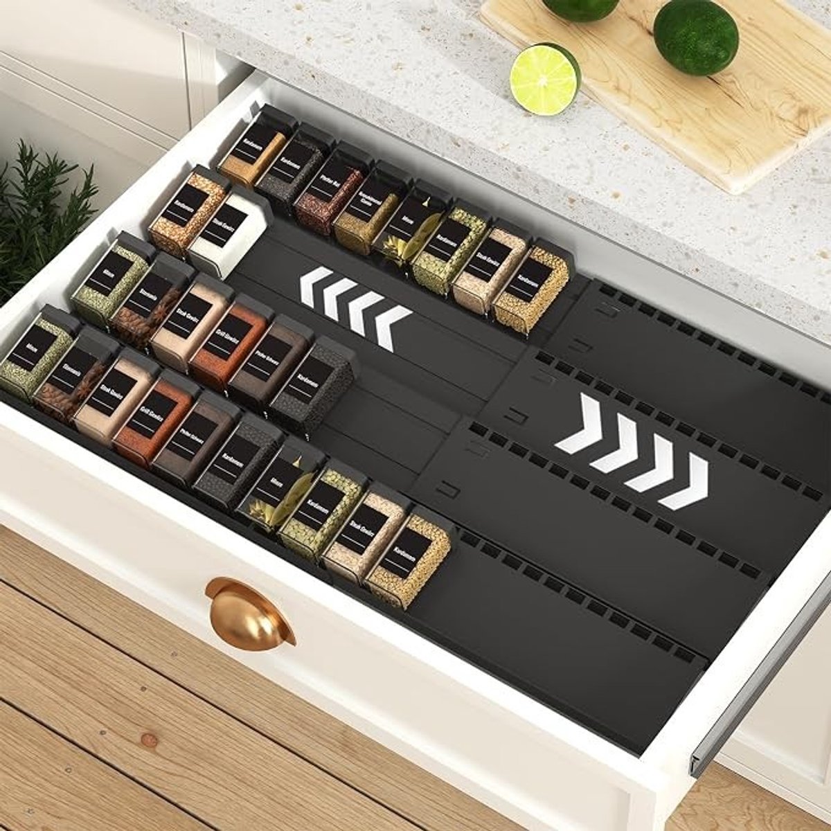 PolkaHome Kruidenrek met 4 Etages - Uitschuifbaar Kruidenplank voor Keuken, Lade en Kast - Zwart