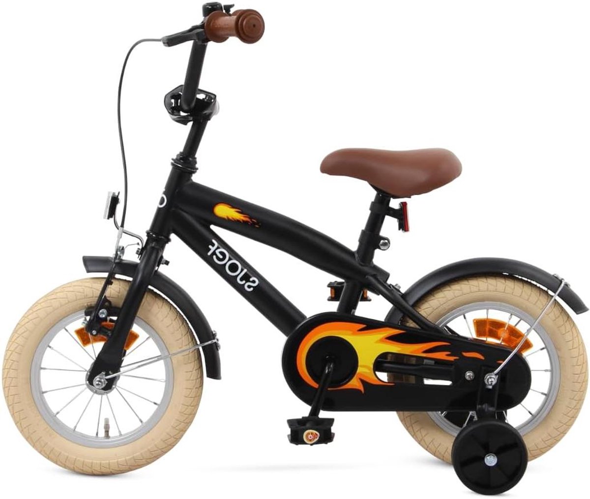 Kinderfiets - Jongensfiets - Leren Fietsen - Met Zijwieltjes - 12 inch - Mat Zwart