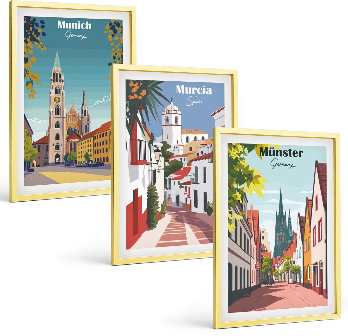 Coloray 3-Delige Schilderij Set - Fruitpatronen Italiaanse Cultuurposters - 40 x 40 cm En 40 x 60 cm - Decoratieve Muurdecoratie - Slaapkamer - Decoratieve Schilderijen