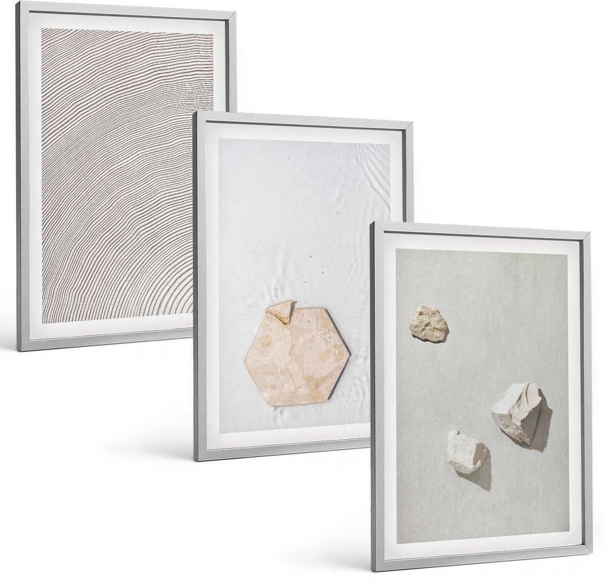 Coloray 3-Delige Schilderij Set - Lichte Texturen Op Zand, Delicate Boho-Stijl - 40 x 60 cm - Wanddecoratie - Woonkamer Decoratie - Muurdecoratie