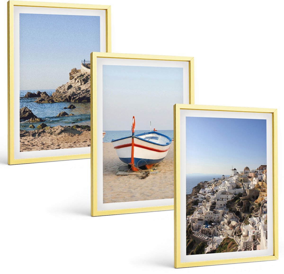 Coloray 3-Delige Schilderij Set - Bergmeren Met Weerspiegelingen In Het Water En De Rotsen. - 40 x 40 cm En 40 x 60 cm - Muurdecoratie - Schilderijen Set - Woonkamer