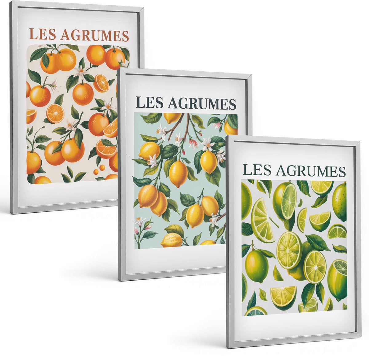 Coloray 3-Delige Schilderij Set - Fruitige Citruspatronen In Pastelkleuren - 40 x 60 cm - Muurdecoratie - Wanddecoratie - Slaapkamer - Woonkamer Decoratie