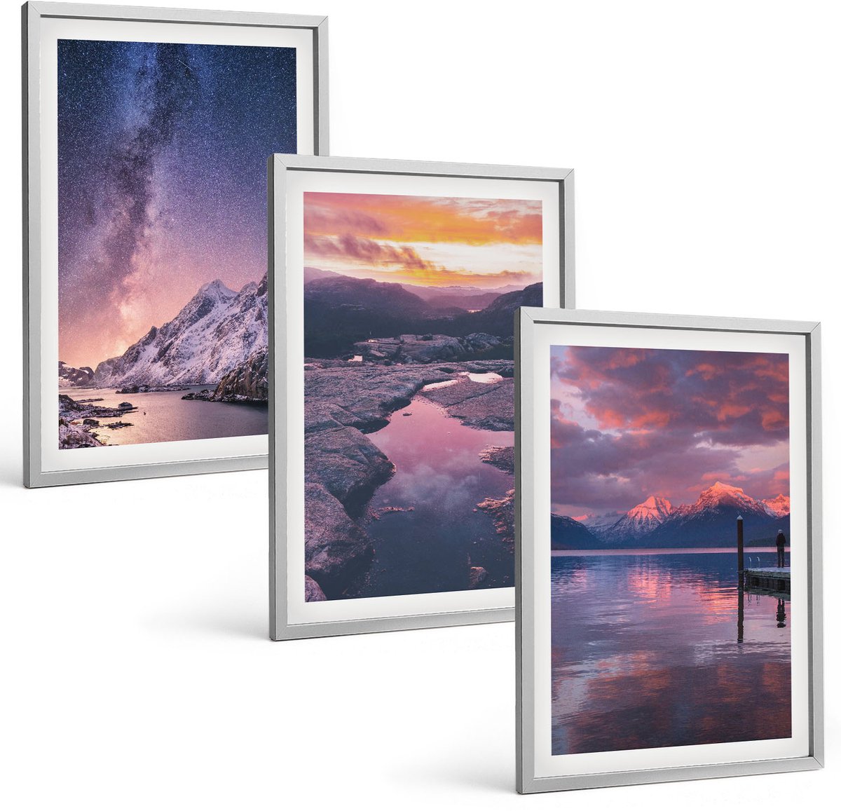 Coloray 3-Delige Schilderij Set - Bergen En Water In Prachtige Natuurlijke Landschappen - 40 x 60 cm - Muurdecoratie - Wanddecoratie - Slaapkamer - Woonkamer Decoratie