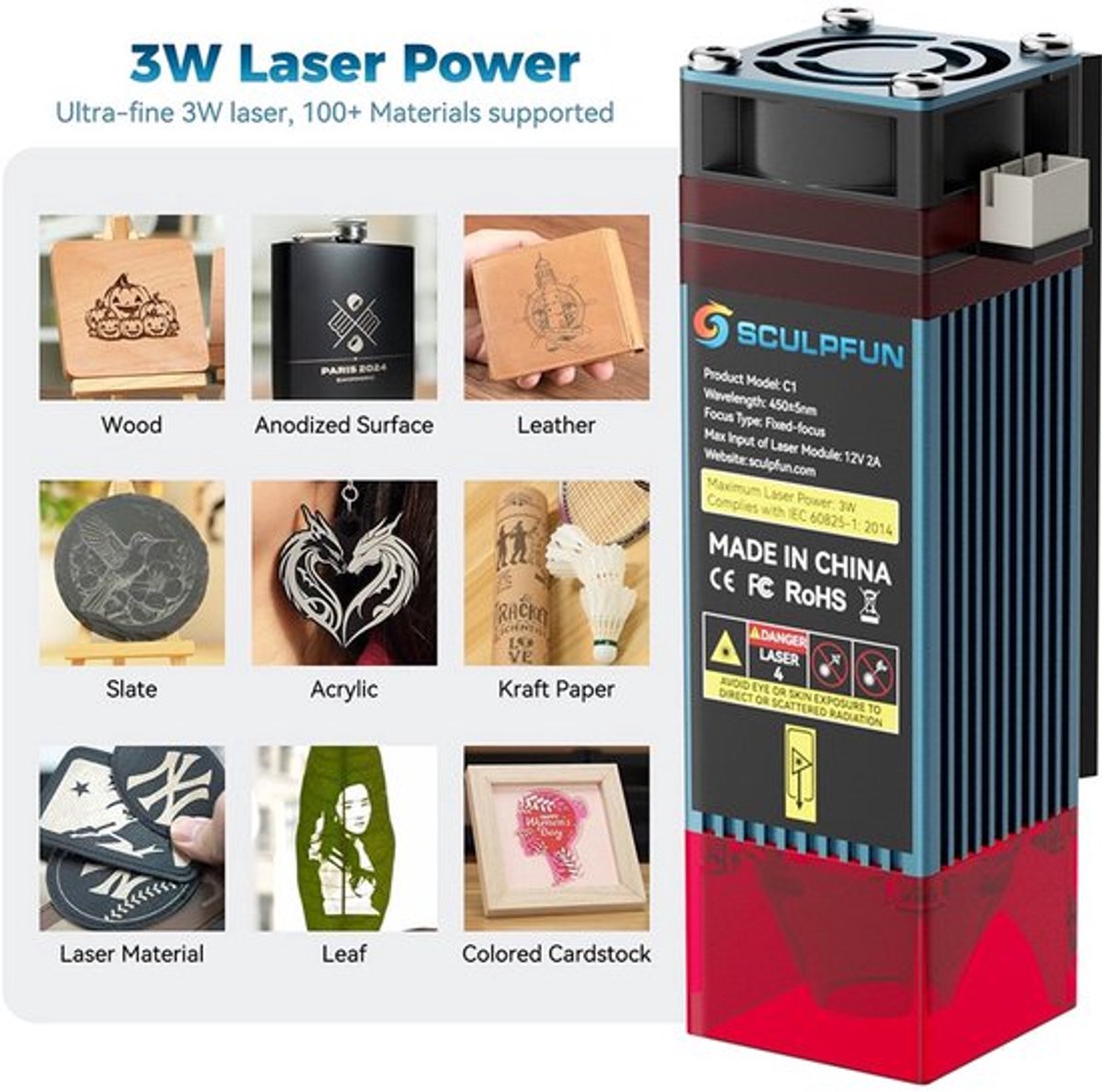 Mini Lasergraveerder Enige Uitvoering - 3 W Vermogen - 150 X 130 Mm Werkoppervlak - Compact - Precisie Graveren