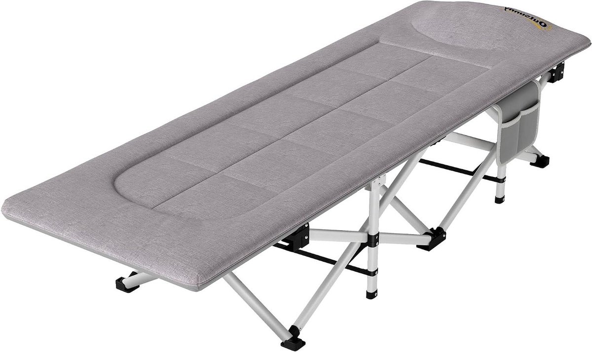 Veldbed Opvouwbaar - Campingbed Luxe - Ontspannen Kamperen - Met Hoofdkussen - 200 x 65 cm - Grijs