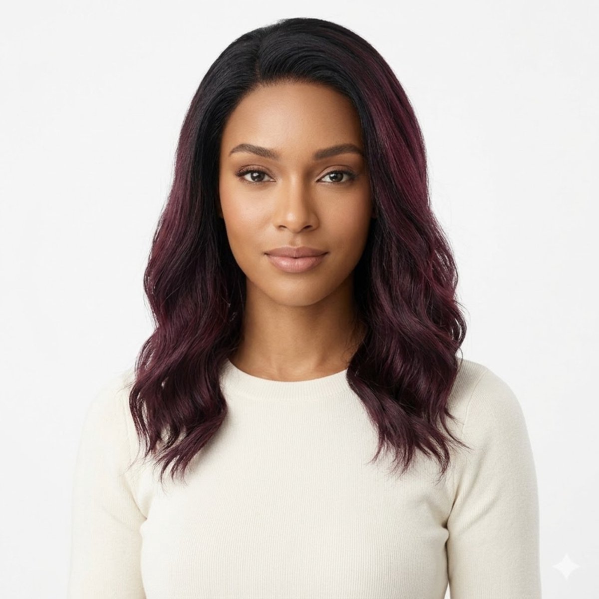 K&C Synthetische Lace Front Pruik - Selena Waves (Zwart met paars)