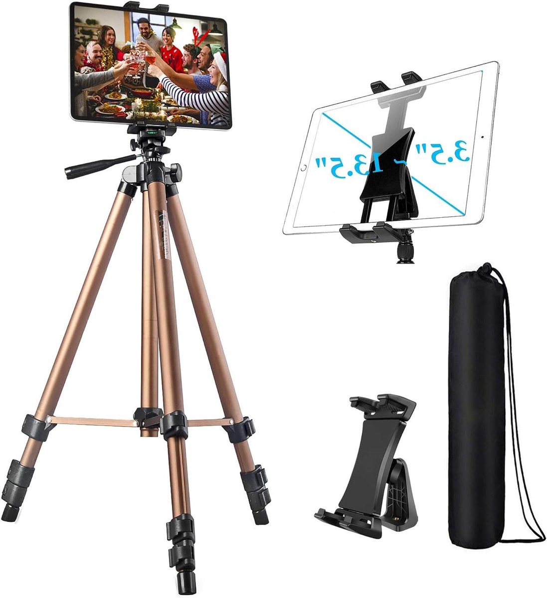 Tablet Statief - Telefoon Camera Houder - Presenteren en Filmen - Verstelbaar tot 51 inch - 3.5 tot 13.5 inch