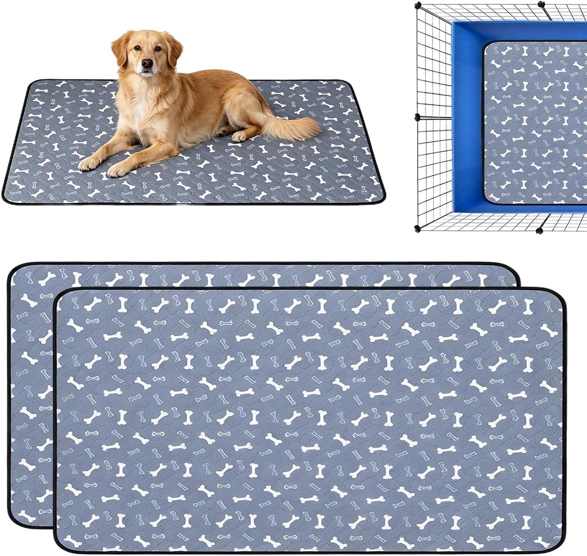 KZQ 2-pack - Huisdiermat – Herbruikbare onderlegger – Plasmat – Wasbaar – Absorberend & antislip – Geschikt voor kooien van hamsters, konijnen, puppy's en kleine huisdieren – 120 x 60 cm – Grijs