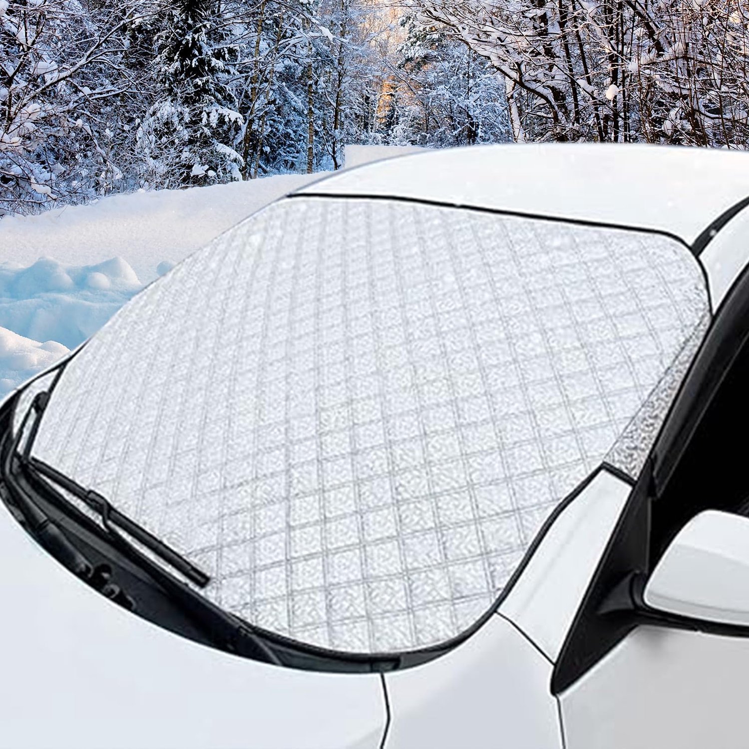 Famanu - Voorruitafdekking auto - Bescherming tegen zon, ijs, vorst en sneeuw - Duurzaam polyester - Zwart 1 stuk
