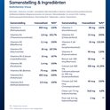 Tabel met ingrediënten en hoeveelheden van 'Multivitamine Vrouw'.