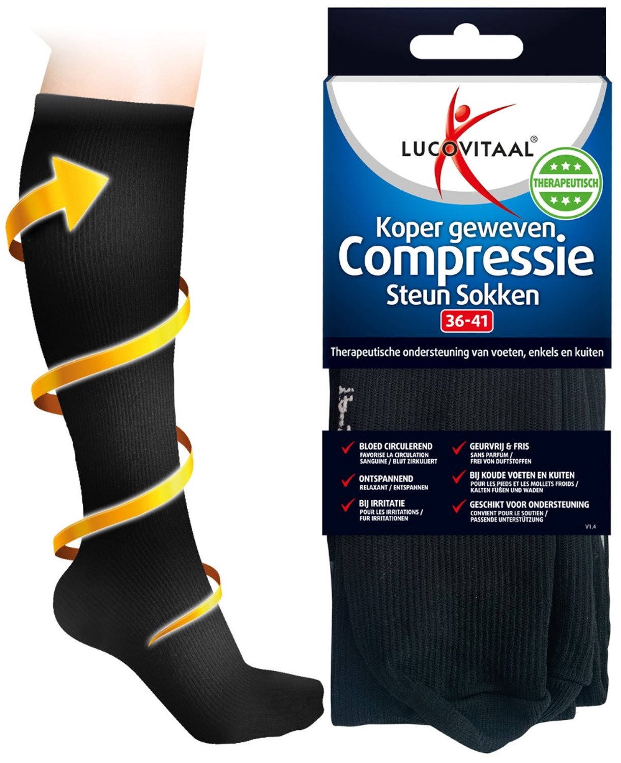 Bol.com Lucovitaal Koper Geweven Compressie Steun Kousen (Zwart) maat 36-41 aanbieding