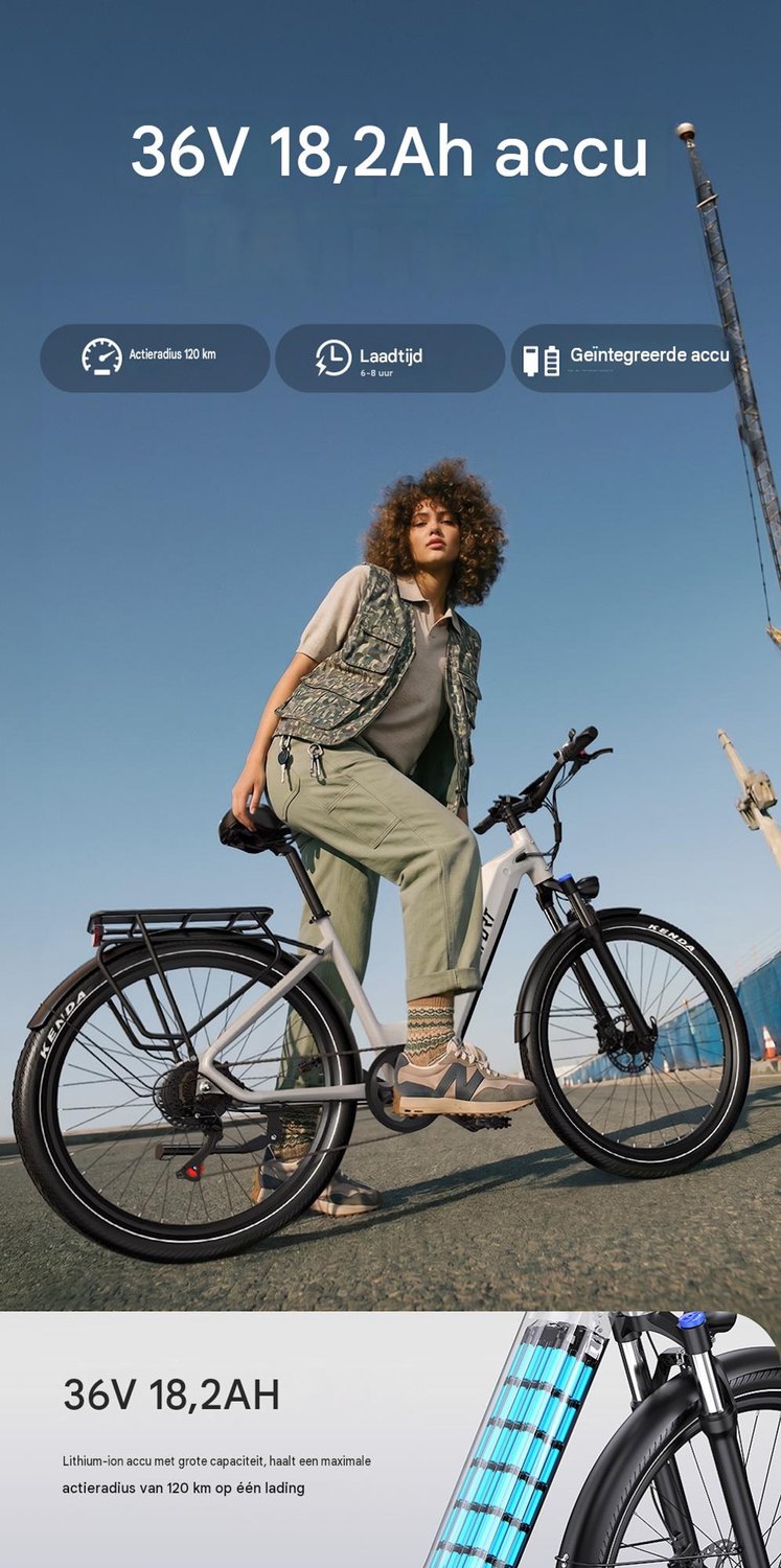 Onesprot WT05 Elektrische Stadsfiets 27,5 inch – Uitneembare 655Wh Accu – Tot 120 km Bereik – Shimano 7-Speed – Hydraulische Remmen –Koppelingssensor –App–Elektrische Fiets –Wit — afbeelding 3