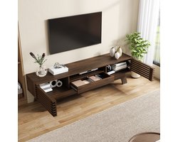 DESMIU TV-Meubel - Lamellendeuren Met Lade Open Vak En Kabeldoorvoer - Voor Moderne Woonkamer - MDF - 150x35x44 Cm - Walnootkleur