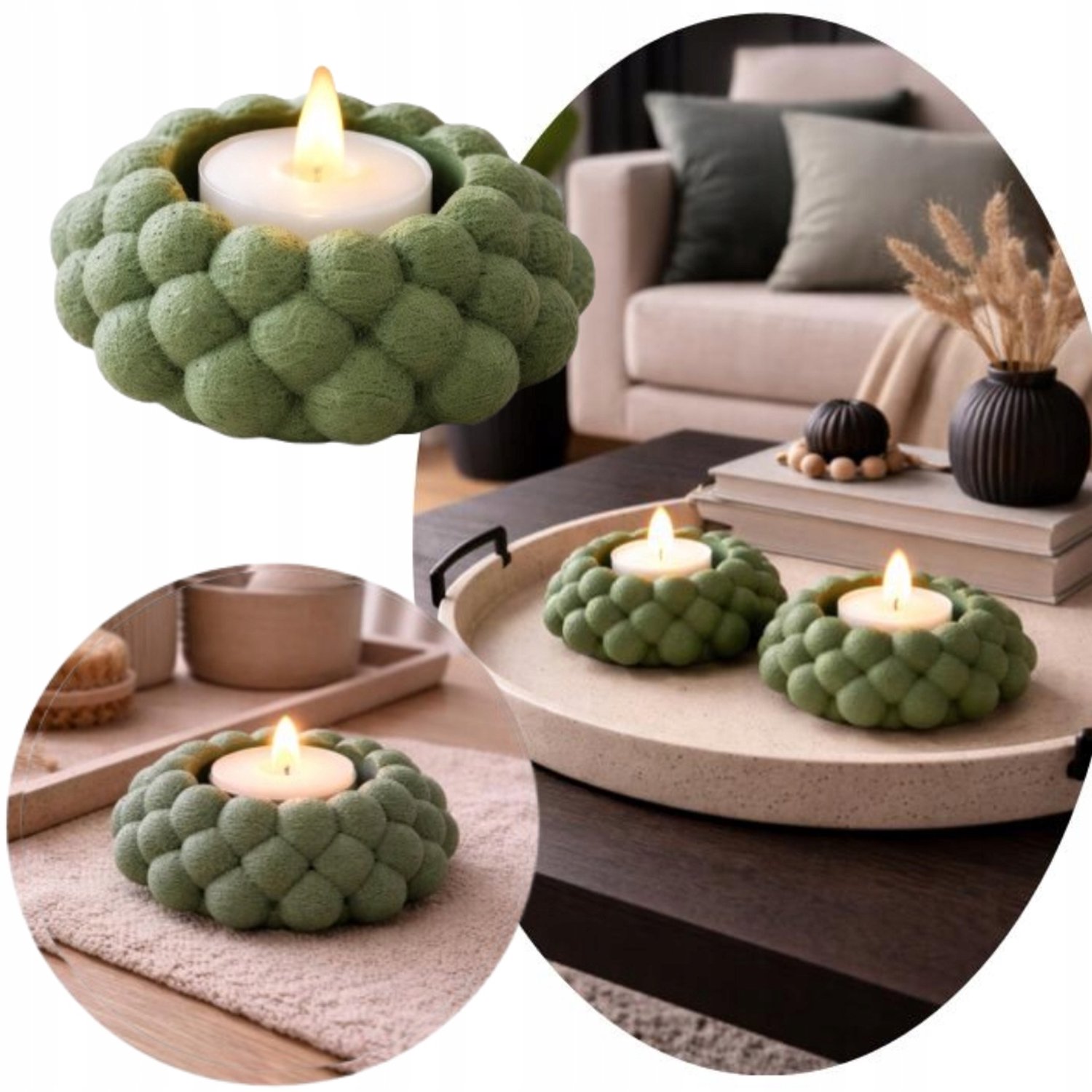 Moderne 3D Tealight Kaarshouder Groen met LED Kaars