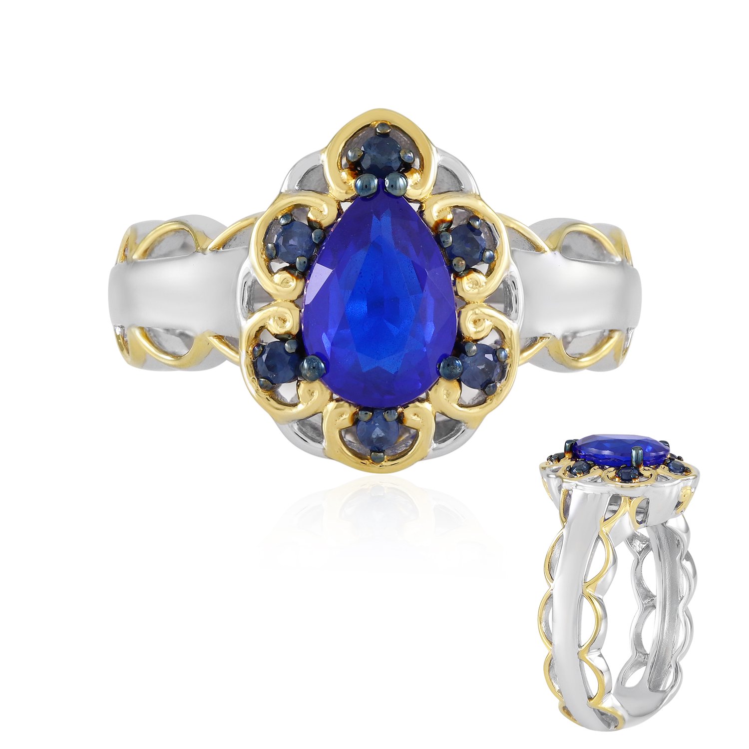 Cavill - Zilveren Ring met Kobaltblauwe Peervormige Spinel 1,35 ct en Blauwe Saffier 925 Sterling Zilver met Palladium - Elegante Edelstenen Ring