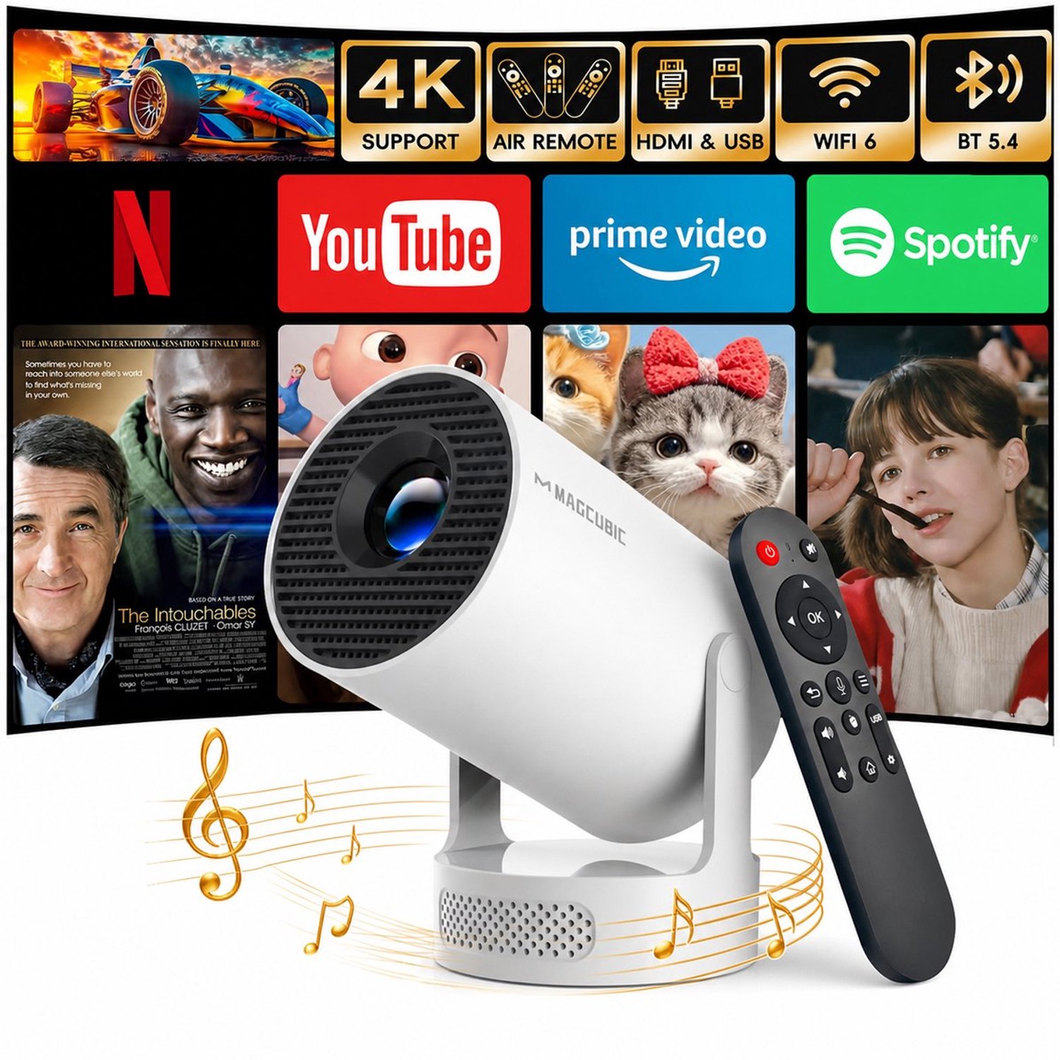 Magcubic® HY300Pro+ Beamer Mini Smart Projector –4K Draagbare Beamers-Native Full HD - 290 ANSI Lumen Home Cinema- Laserprojector Thuisbioscoop- Auto Keystone- iOS&Android 14-Google Playstore&Netflix– WiFi 6 & Bluetooth 5.4