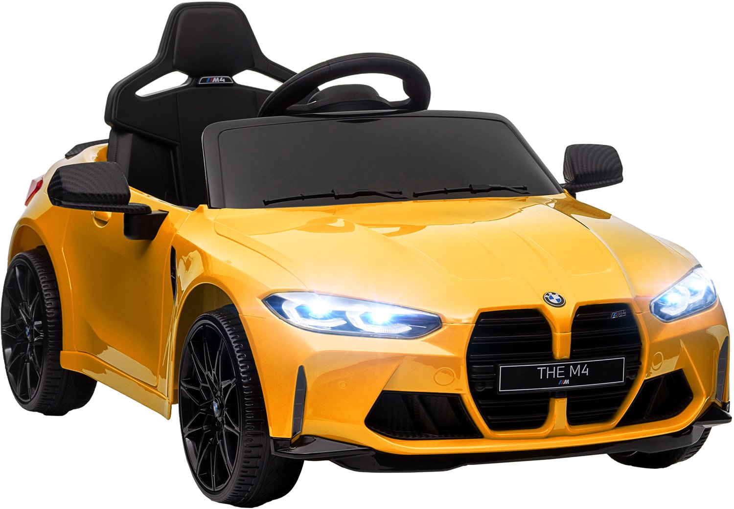 Playon Elektrische kinderauto BMW M4 - Met afstandsbediening en verlichting en muziek - 108 x 69,5 x 51 cm - Geel
