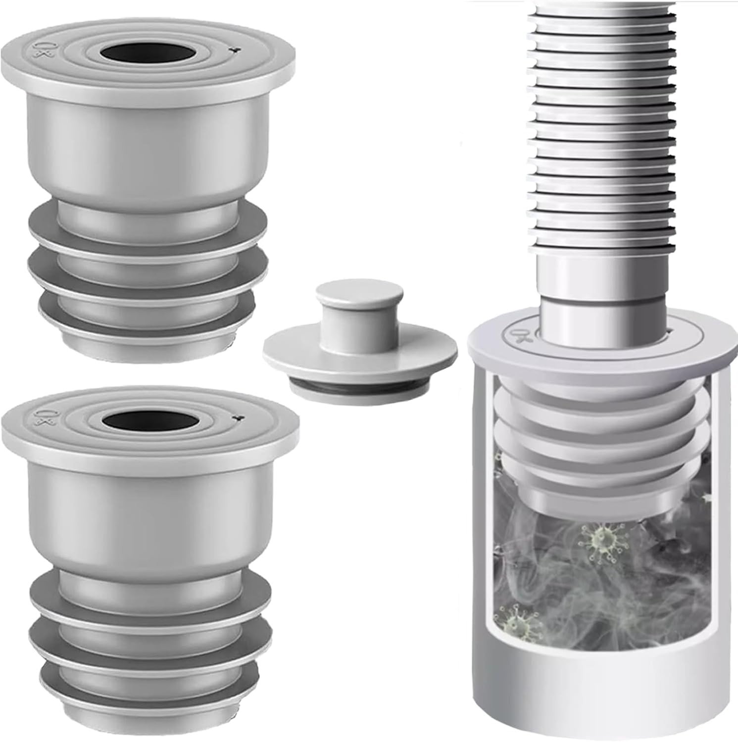 Hose Seal voor Wasmachine - 2 Stuks 45-50mm, Grijze Afvoerplug voor Keuken en Badkamer, Voorkomt Geurtjes en Leaks