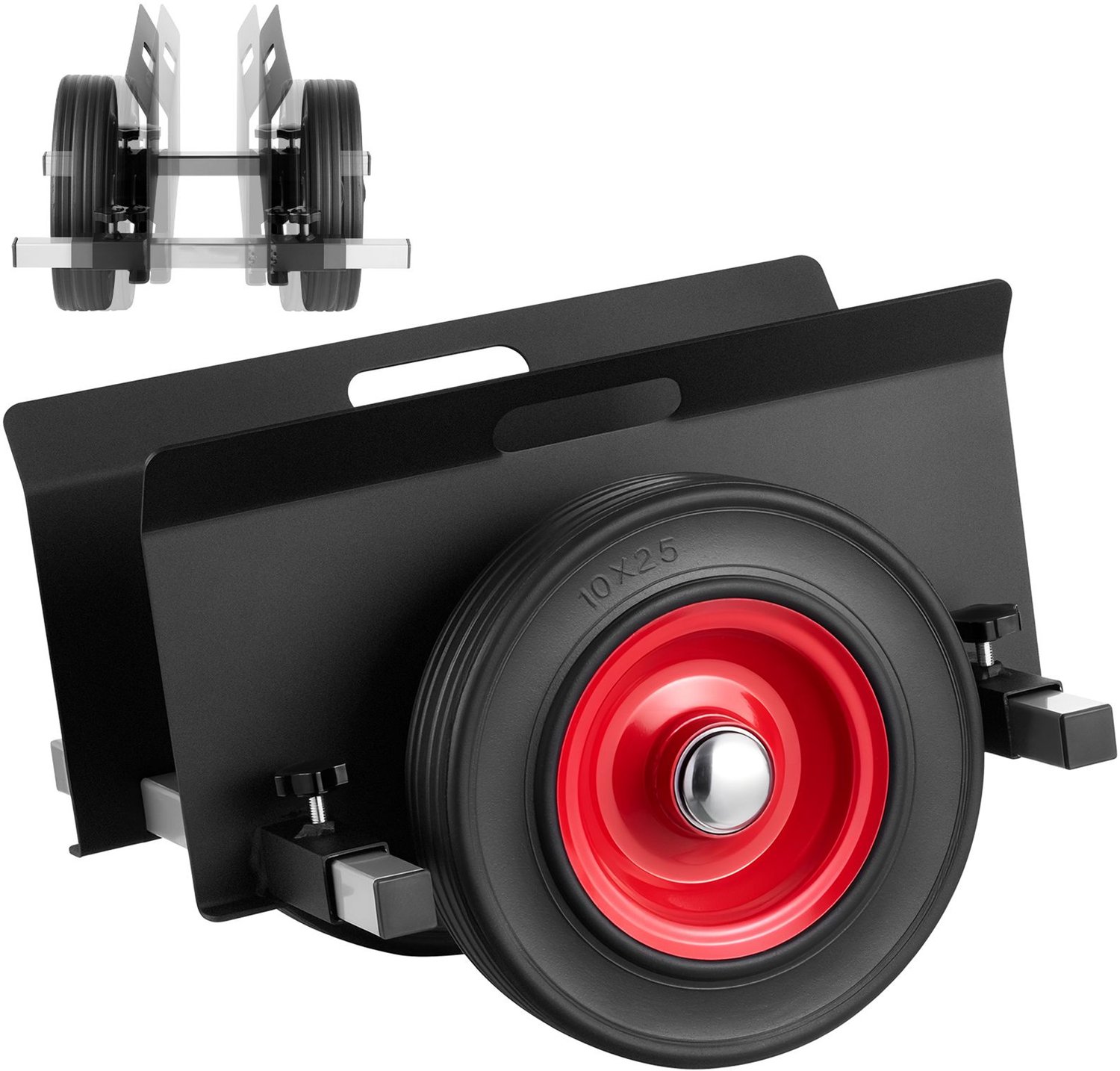 Paneelwagen- 453-6 kg draagvermogen- gipsplaatverplaatser met 25 cm rubberen wielen- geschikt voor diverse ondergronden- verstelbare klem voor stalen panelen- matrassen- deuren en gipsplaten- zwart