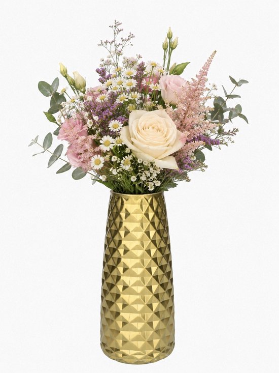 Glazen Decoratieve Vaas Diamantstructuur Goud Transparant 21 cm
