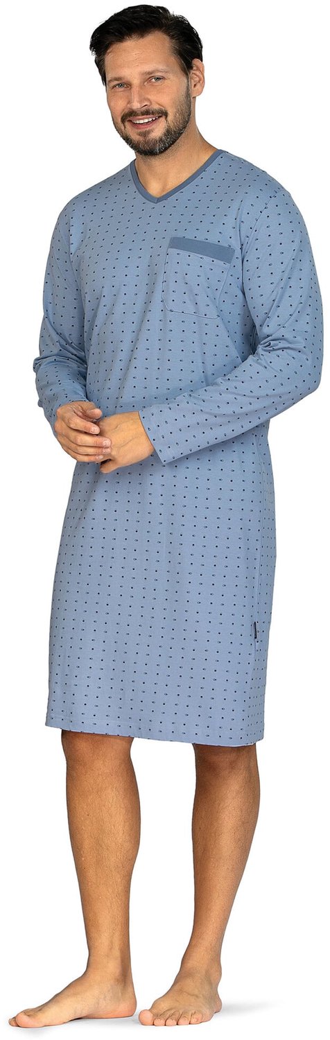 Comte - Heren Nachthemd Lange Mouw – Lichtblauwe Print – 100% katoen - maat XXL
