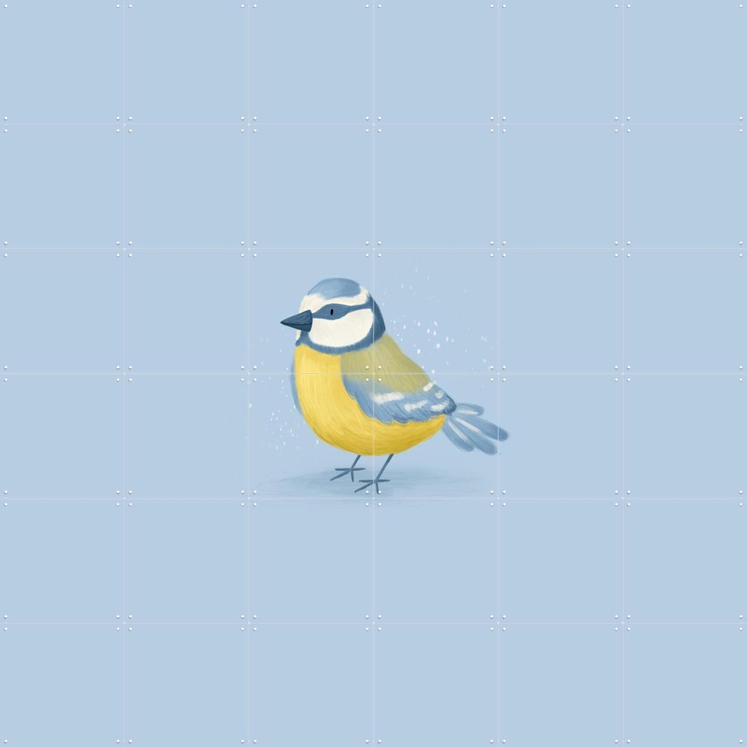 IXXI Blue Tit, Studio Phie - 120 x 120 cm - Grote wanddecoratie en posters - Illustraties, Fantasierijk, Babykamer, Vogels Blauw