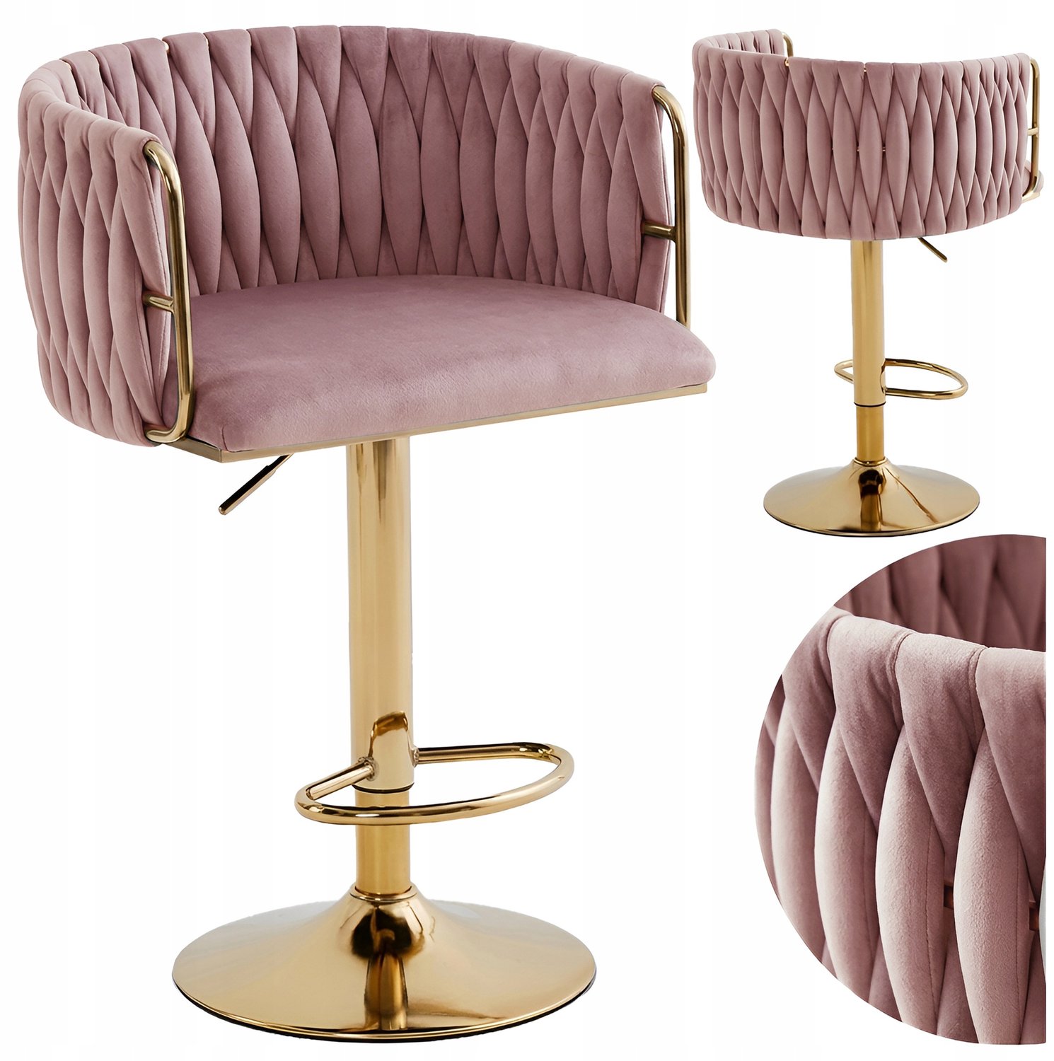 VELACO Hocker Barstoel Draaibaar Roze Goud Gestoffeerd