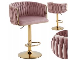 Velaco Hocker Barstoel Draaibaar Roze Goud Gestoffeerd
