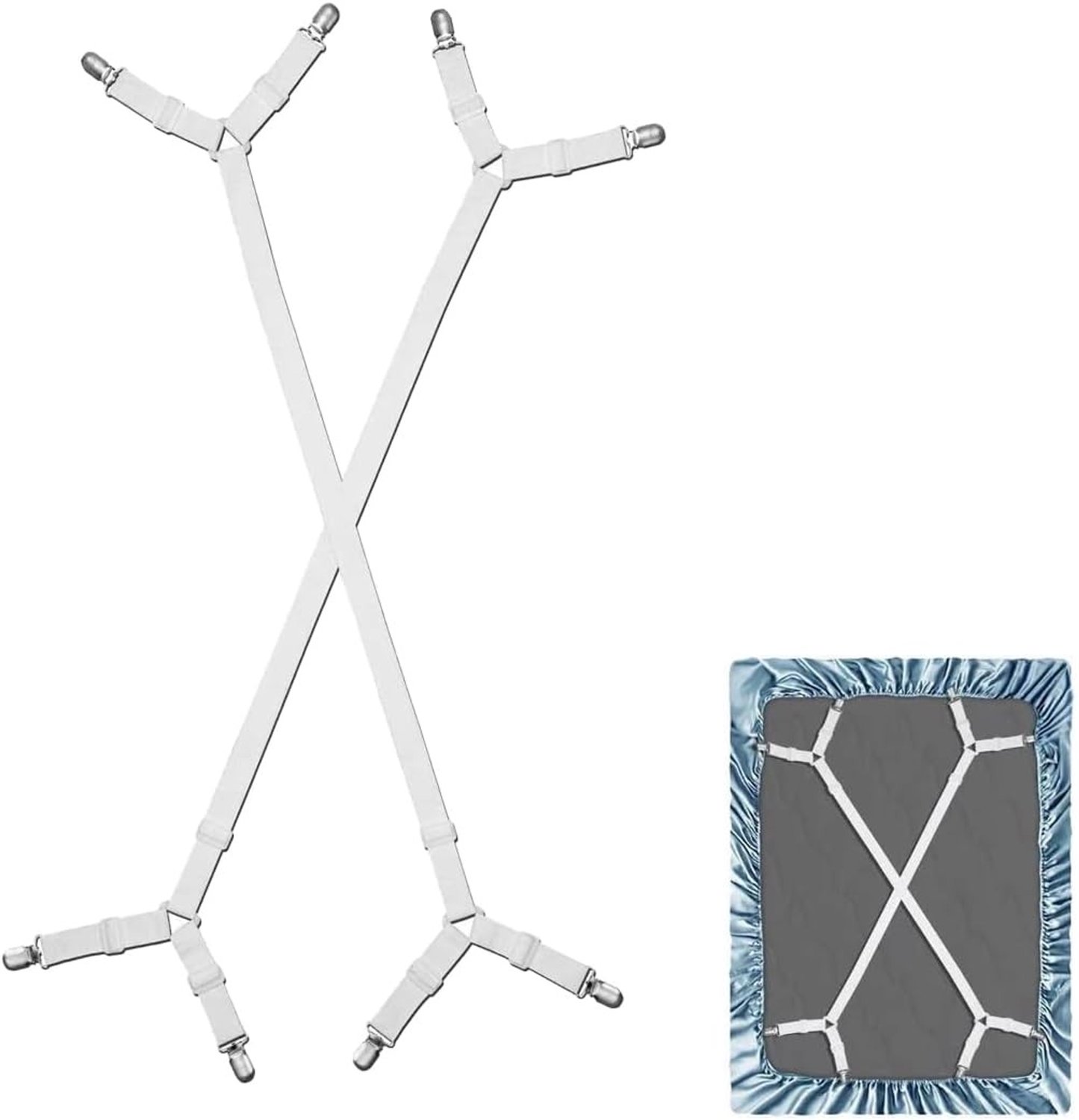 Set van 2 Elastische Hoeslaken Houders met Metalen Clips voor Bed en Bank, Verstelbare Sokken en Matrassenbescherming