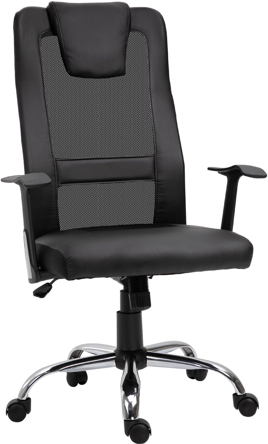 Vinona Bureaustoel - Met hoofd- en lendenkussen - Met wippfunctie - In hoogte verstelbaar - 66 x 73 x 108-118 cm - Zwart