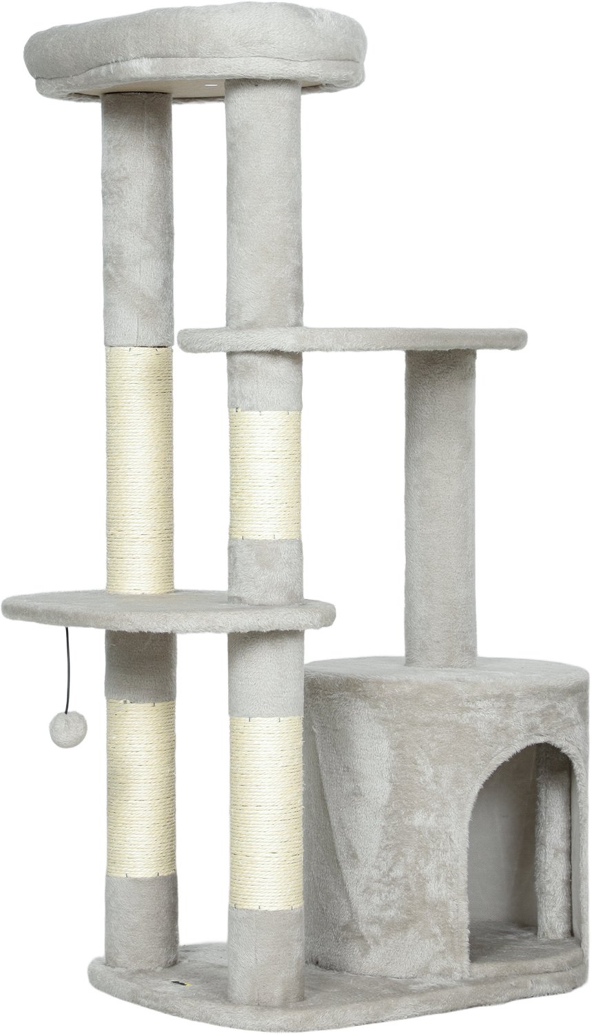 Pawona Krabpaal met kattenhuis en ligbed - Met sisalstammen en speelbal - 60 x 45 x 114 cm - Lichtgrijs