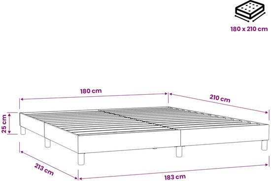 Bedbodem van 180 x 210 cm, 25 cm hoog, donkergrijs.