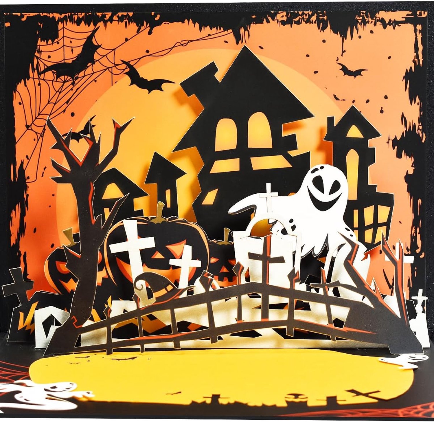 Spookhuis Halloween wenskaart, 3D pop-up Halloweenkaart inclusief envelop, set van 2 stuks
