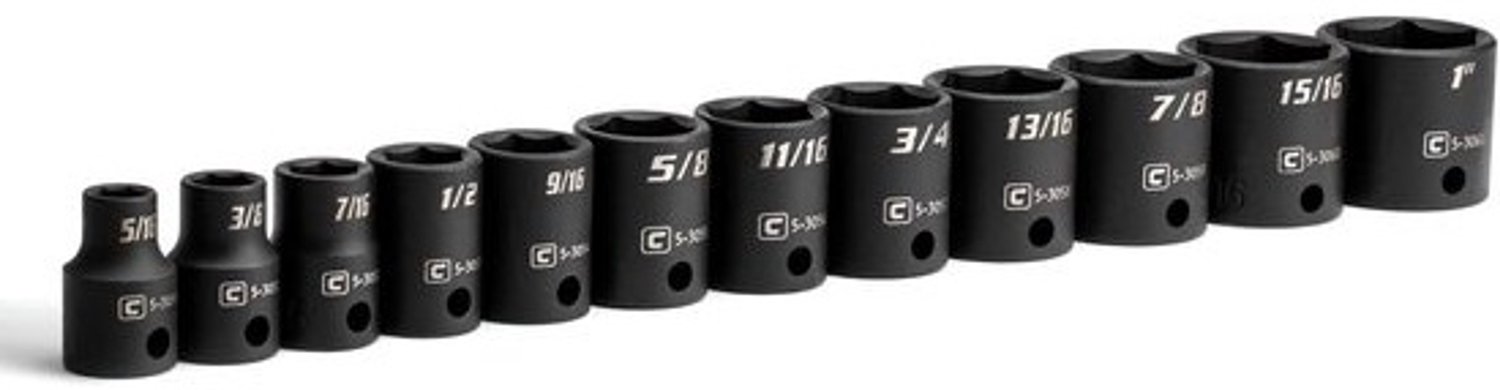 Ondiepe dopsleutelset - SAE-slagdoppen - Voor toepassingen met hoog koppel - WaveDrive-gripontwerp - 12-delig - 3/8 inch - Mangaanfosfaat