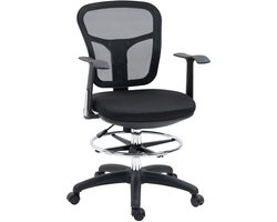 Merax Ergonomische Bureaustoel met Voetsteun – Mesh Rugleuning & Lendensteun – In Hoogte Verstelbaar 95-115 cm – Opklapbare Armleuningen – Zwart