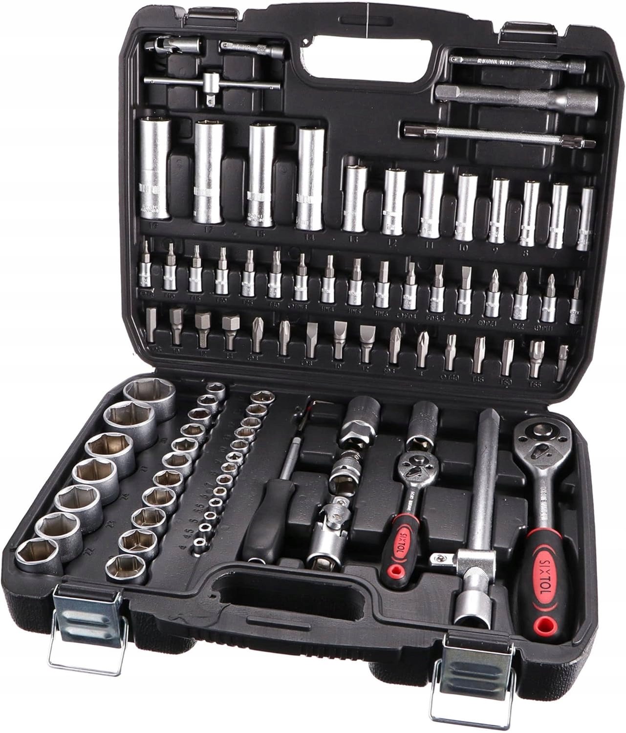 SIXTOL Gereedschapset 94 Delen: Doppen, Bits & Ratels in Koffer