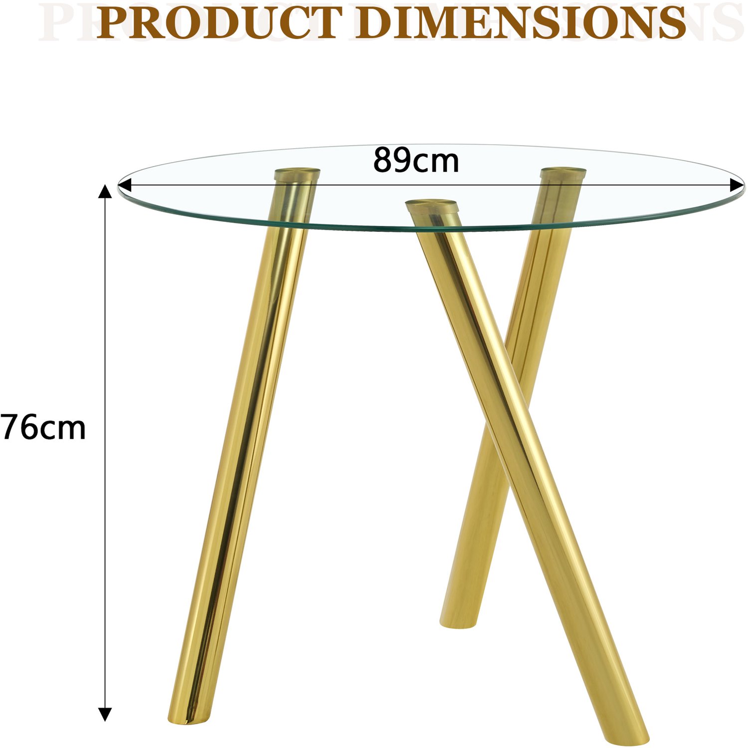 HAUSS SPOLE Ronde Eettafel Met Gehard Glazen Tafelblad Gouden Metalen Poten Modern Transparant Design Voor Eetkamer En Woonkamer 89 x 89 x 76 Cm