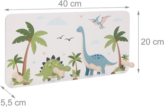 Kinderkapstok - 4 haken - dino — afbeelding 3